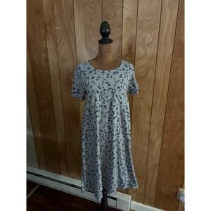 LuLaRoe Carly Dress Womens XS Gray Blue Floral Short Sleeve High Low Swing